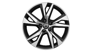 Obręcz kół ze stopu lekkiego Volvo o nowoczesnym, wieloramiennym designie w kolorze srebrnym i czarnym.