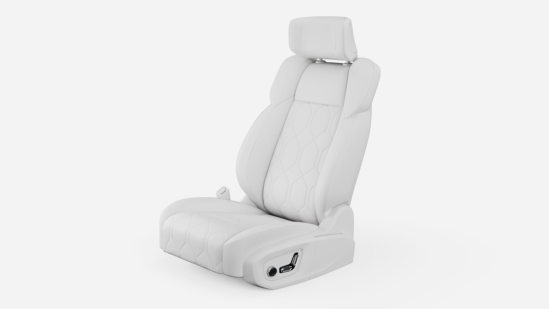 Volvo car seat in light upholstery with ergonomic design and adjustable controls.