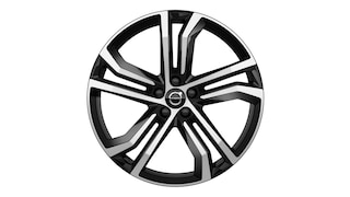 Cerchio in lega Volvo dal moderno design a più razze nei colori nero e argento.