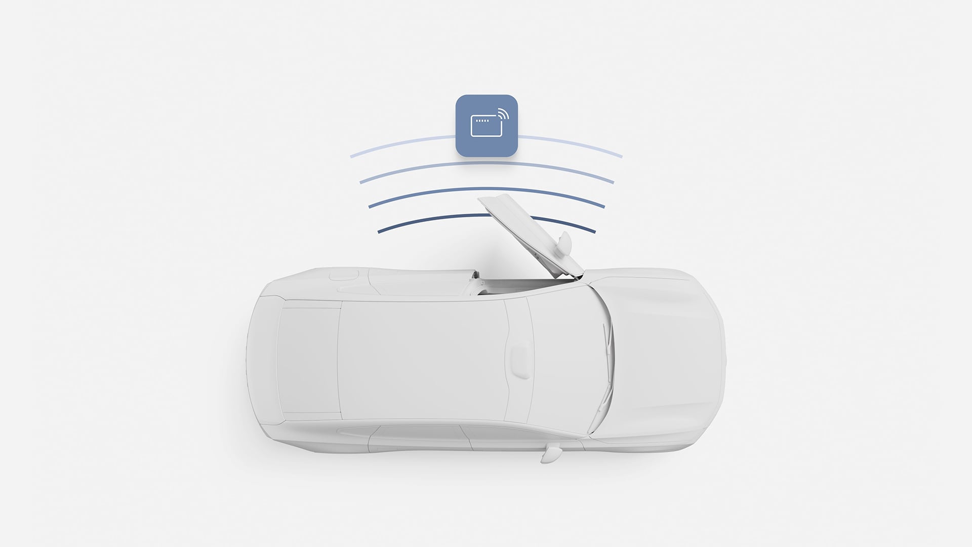 Illustration of a Volvo vehicle with the trunk opening, showing keyless entry activation with a digital key icon and signal waves.